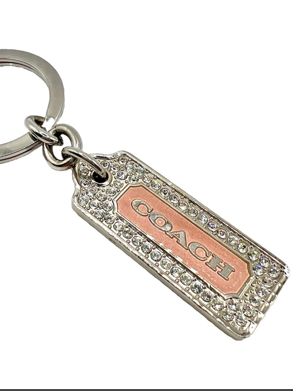 Vintage Coach Pink Pave Swarovski Enamel Silver Tone Purse Bag Keychain Y2K